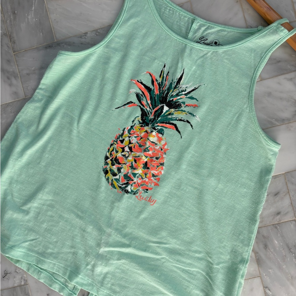 LUCKY Brand Girls Green Pineapple Tank Top Size Large